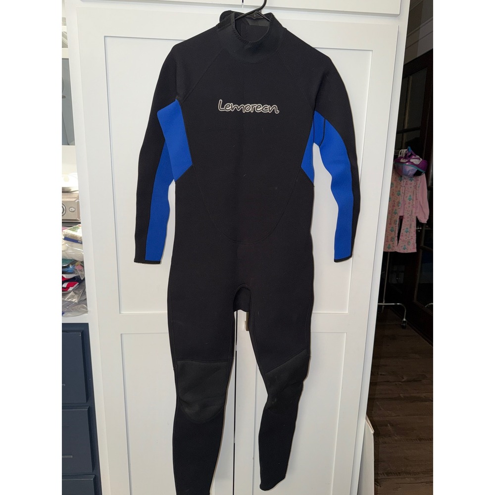 Lemorecn 3/2mm Neoprene Full Body Wetsuit Blk/blue Back Zip Surfing Diving Suit